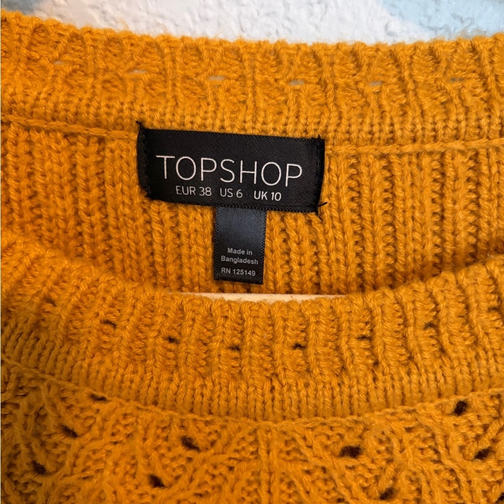 Topshop Mustard Cable Knit Sweater Size US 6 Chunky Crewneck - Picture 4 of 7